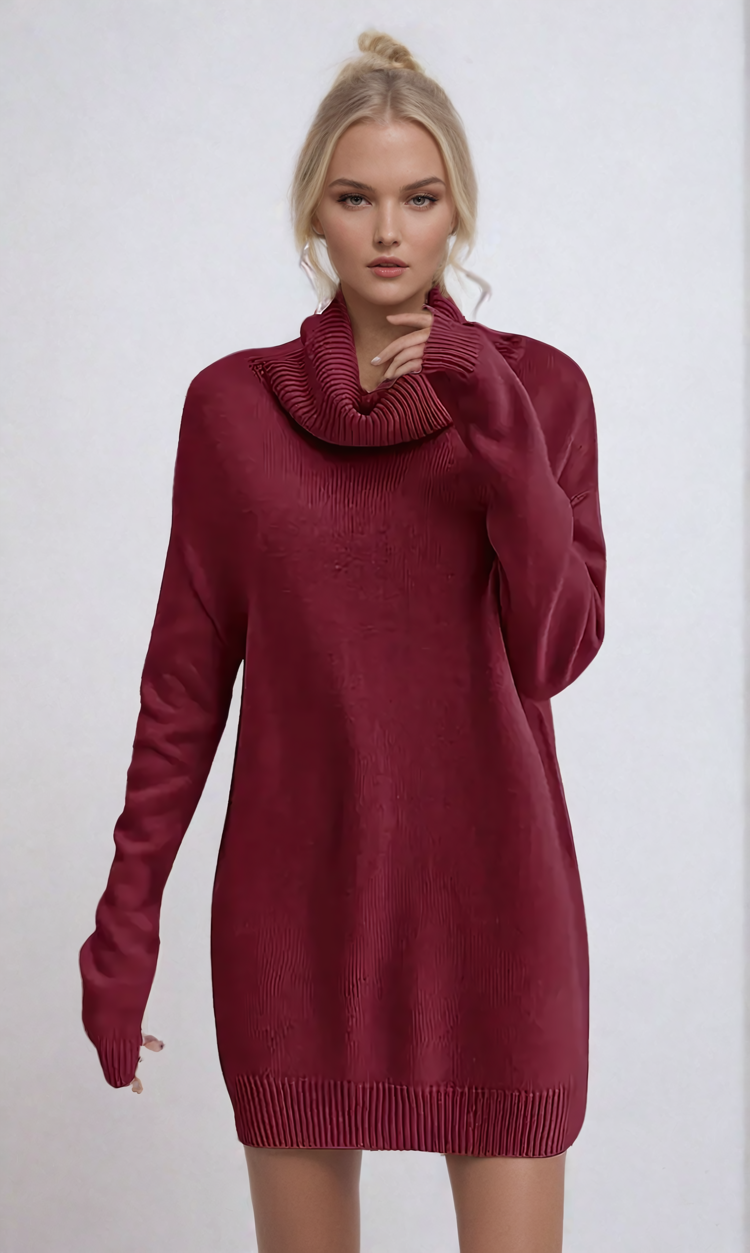 Elegante Gebreide Turtleneck Jurk met Lange Mouwen