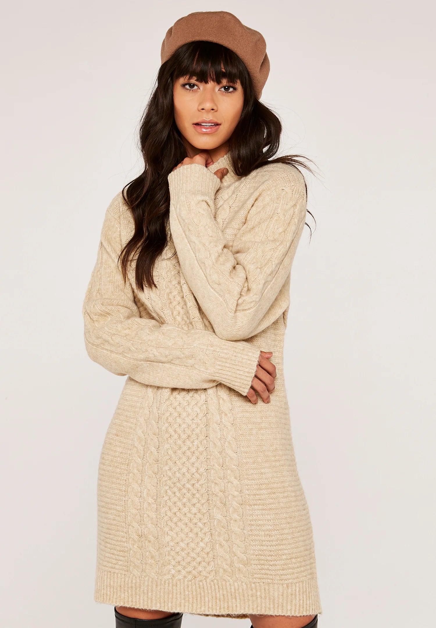 Apricot Cozy Knit Midi Dress