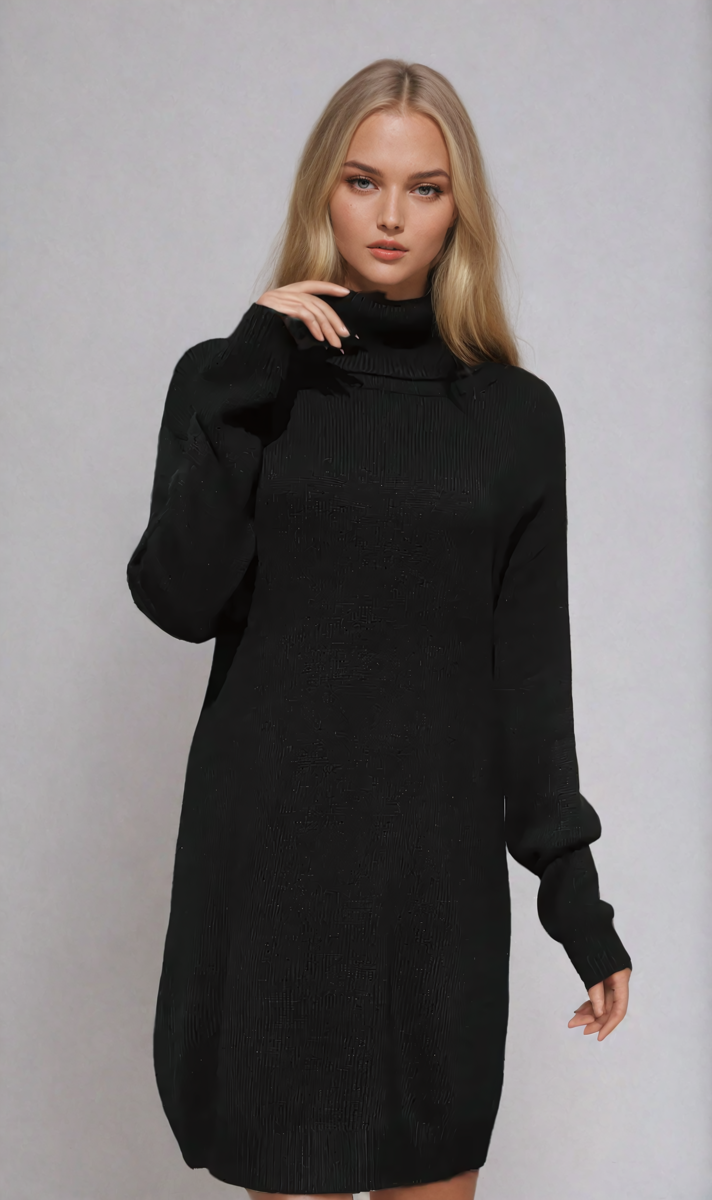 Elegante Gebreide Turtleneck Jurk met Lange Mouwen