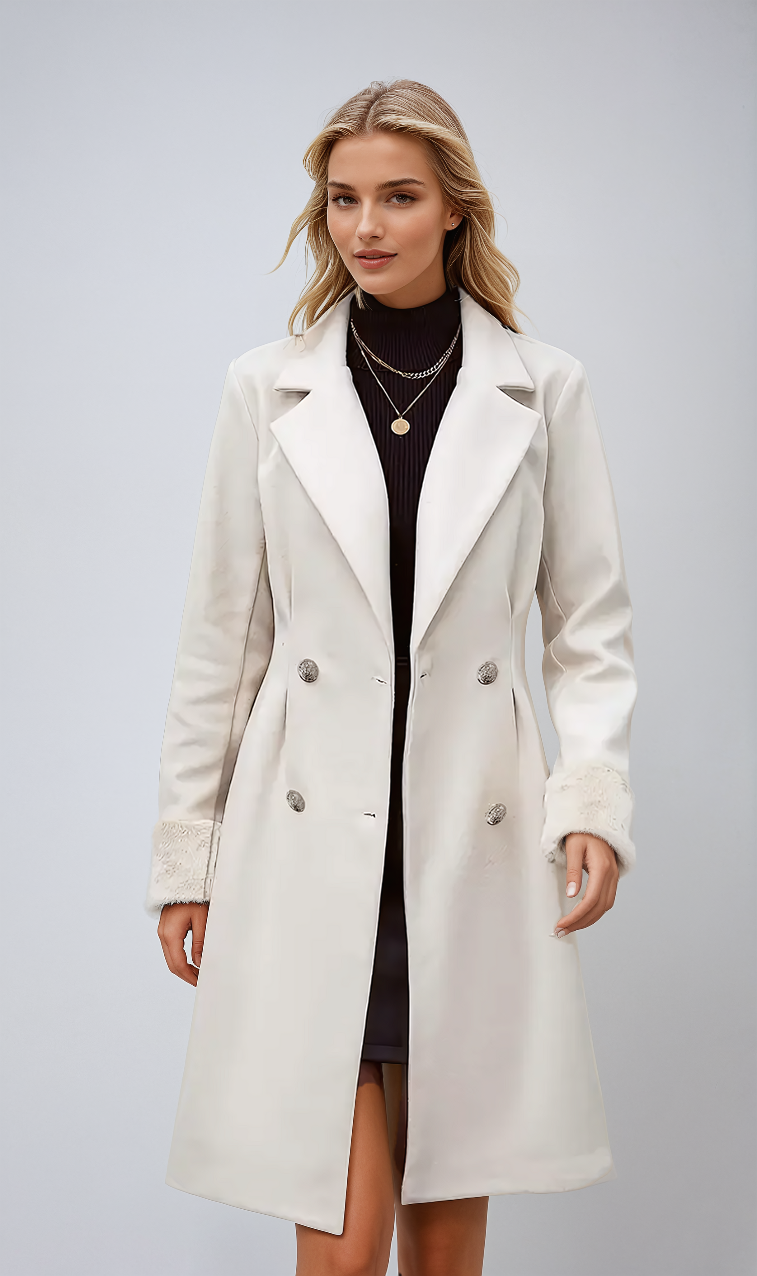 AutumnGrace Double-Breasted Wool Coat