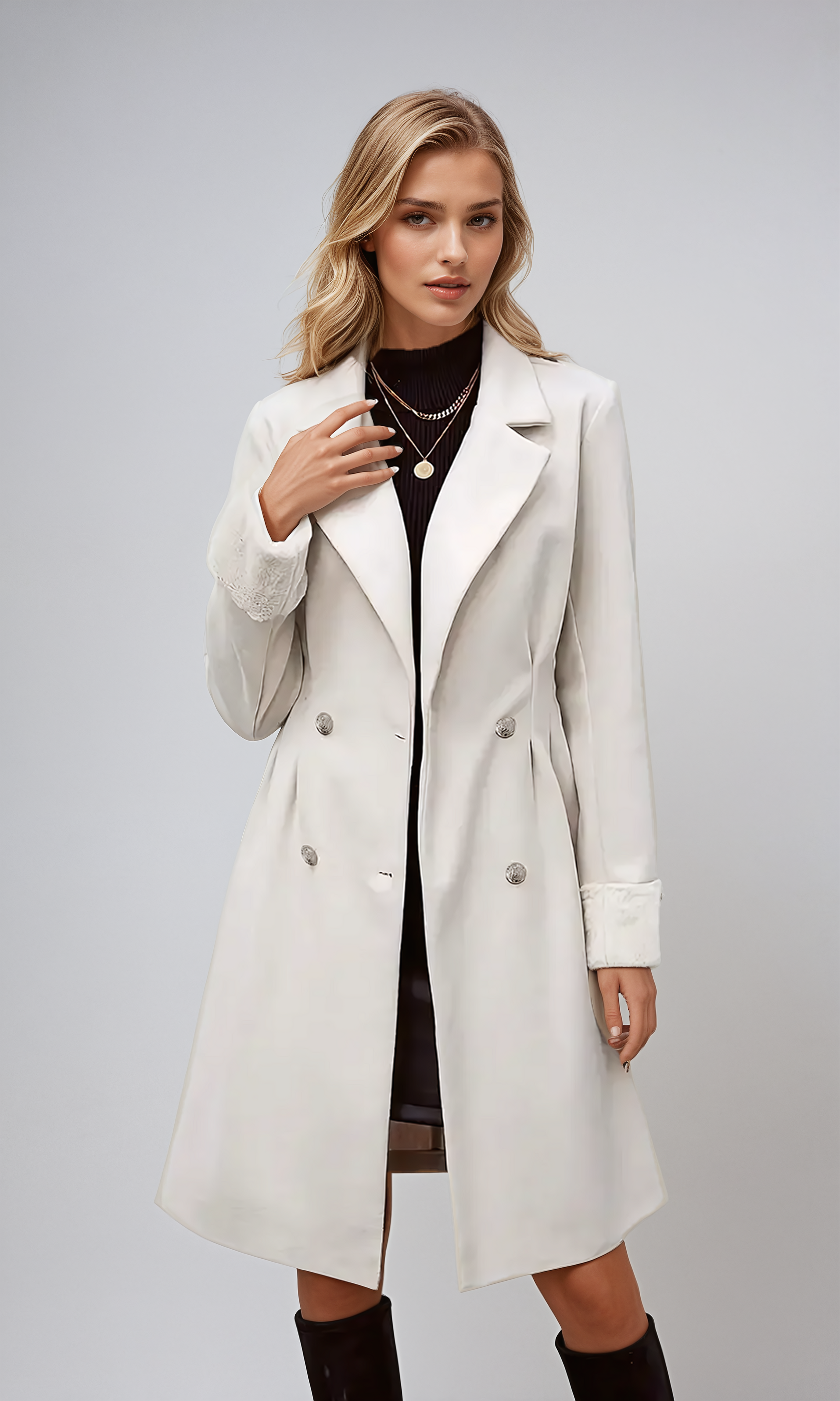 AutumnGrace Double-Breasted Wool Coat