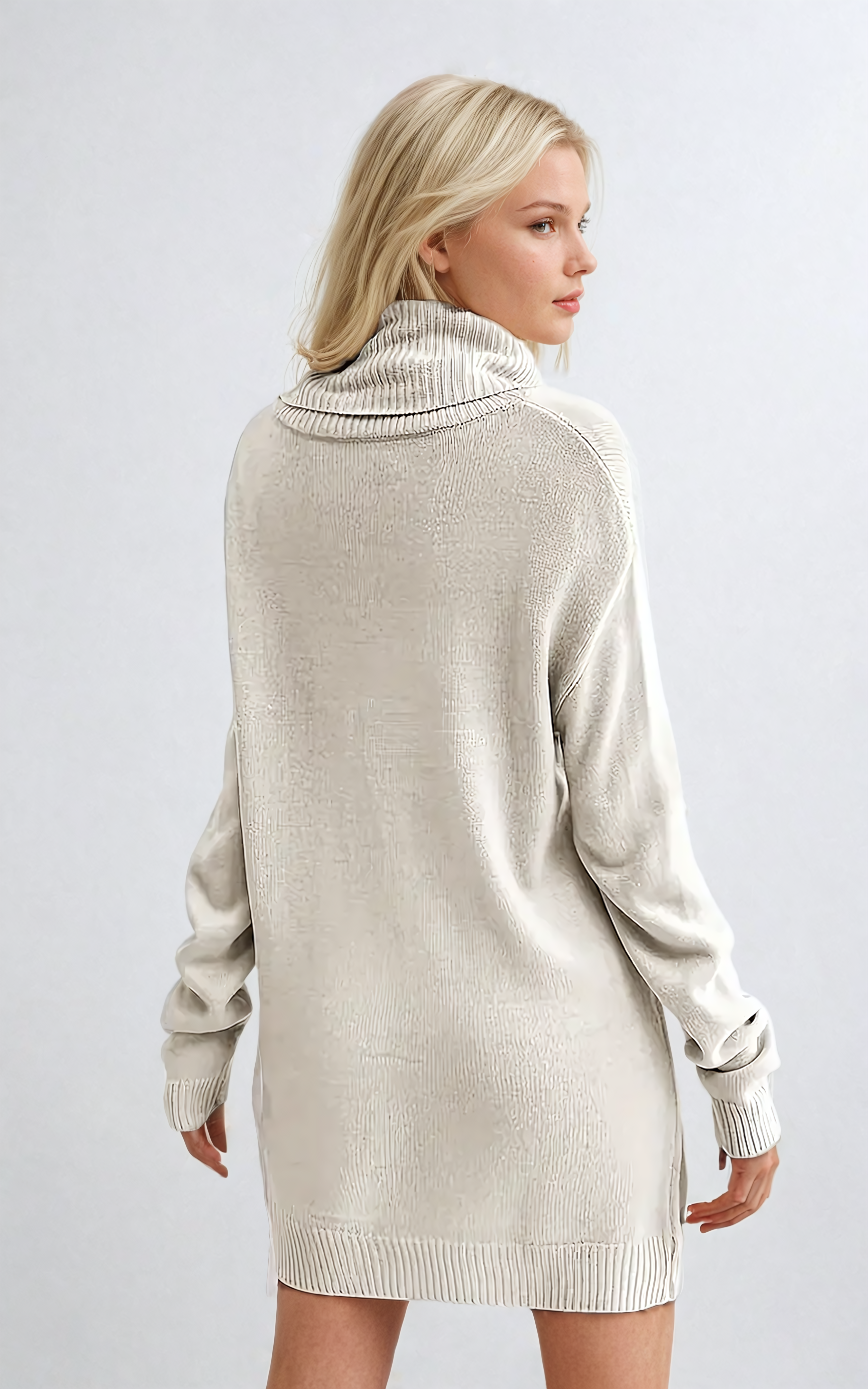 effen gebreide turtleneck-jurk