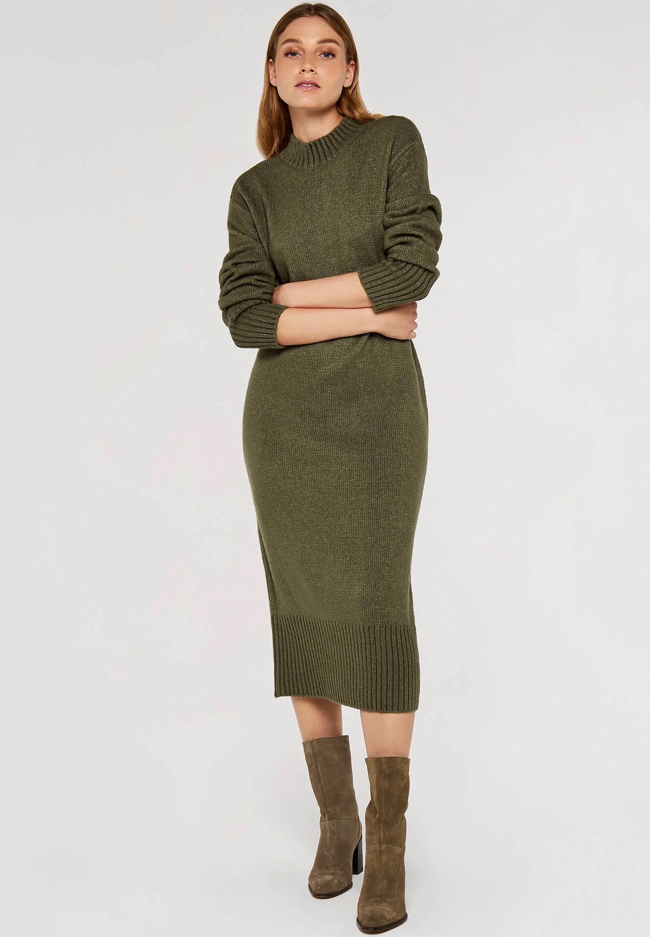 Apricot Chunky Knit Midi Dress