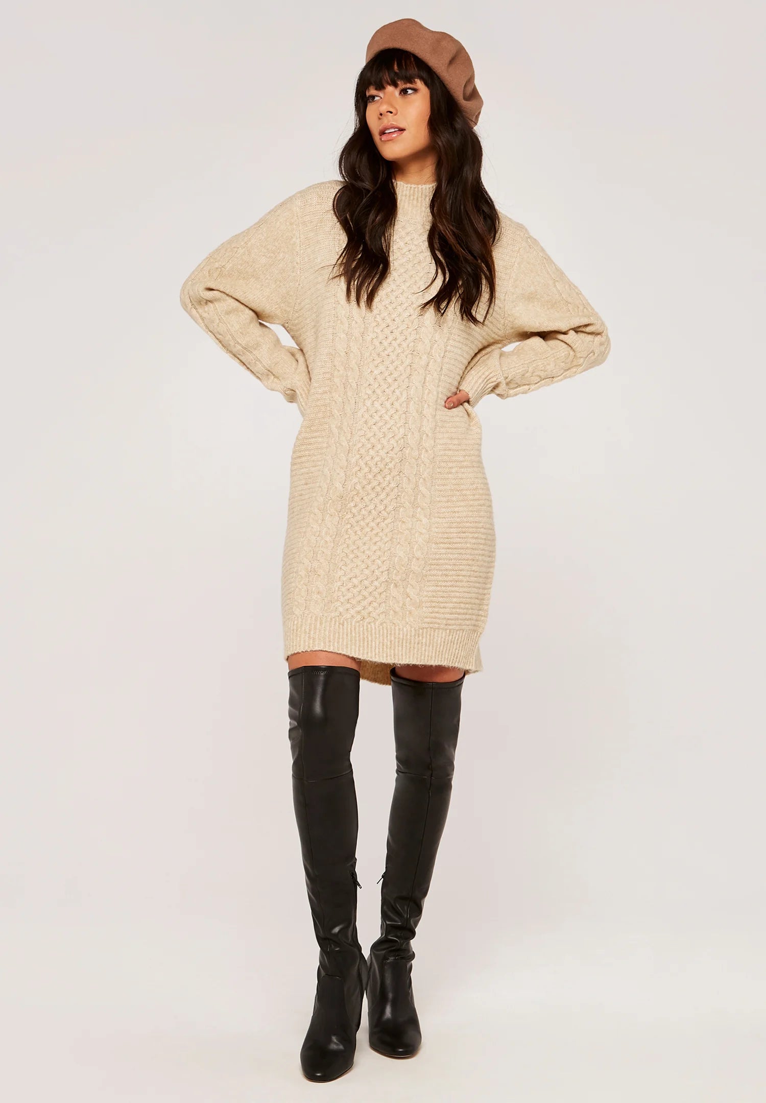 Apricot Cozy Knit Midi Dress