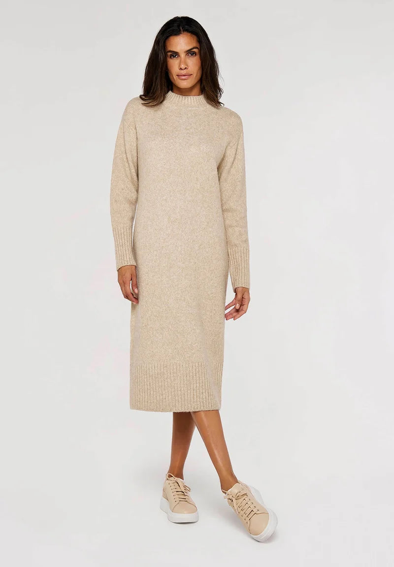 Apricot Chunky Knit Midi Dress