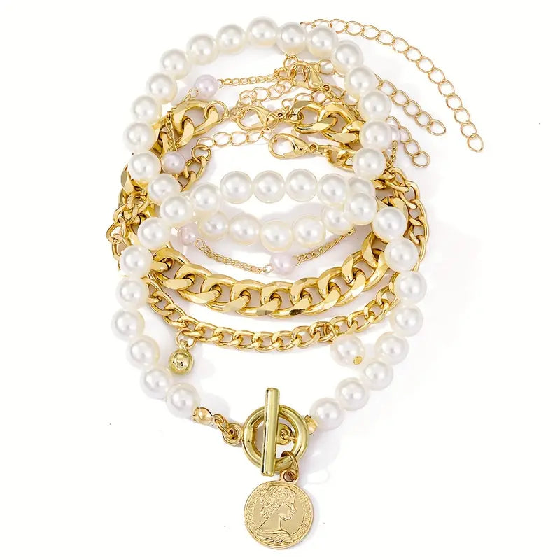 Cuban Luxe Pearl Bracelet Set