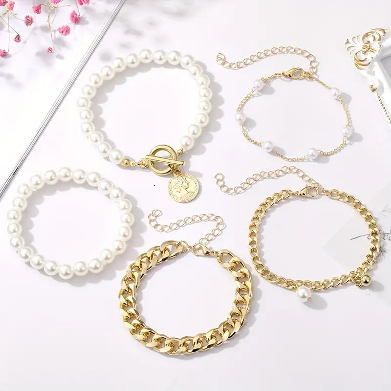 Cuban Luxe Pearl Bracelet Set