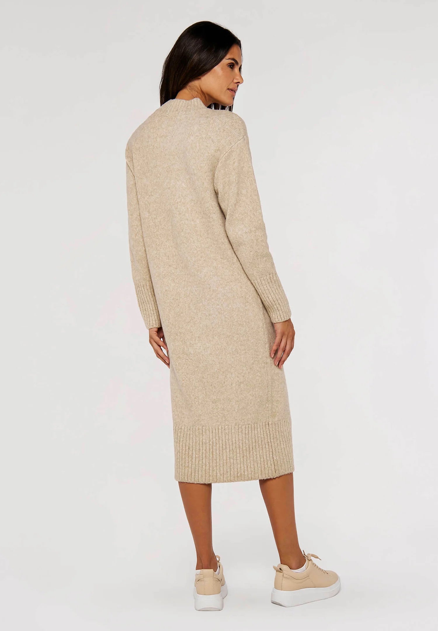 Apricot Chunky Knit Midi Dress